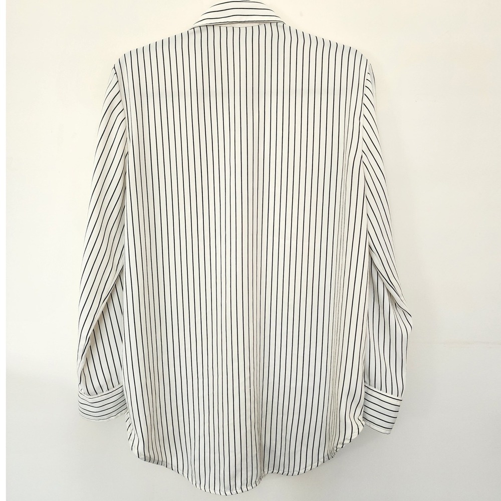 Rachel Zoe White Striped Button Down Top Long Sleeve L Office Preppy Luxury Chic - Picture 4 of 7